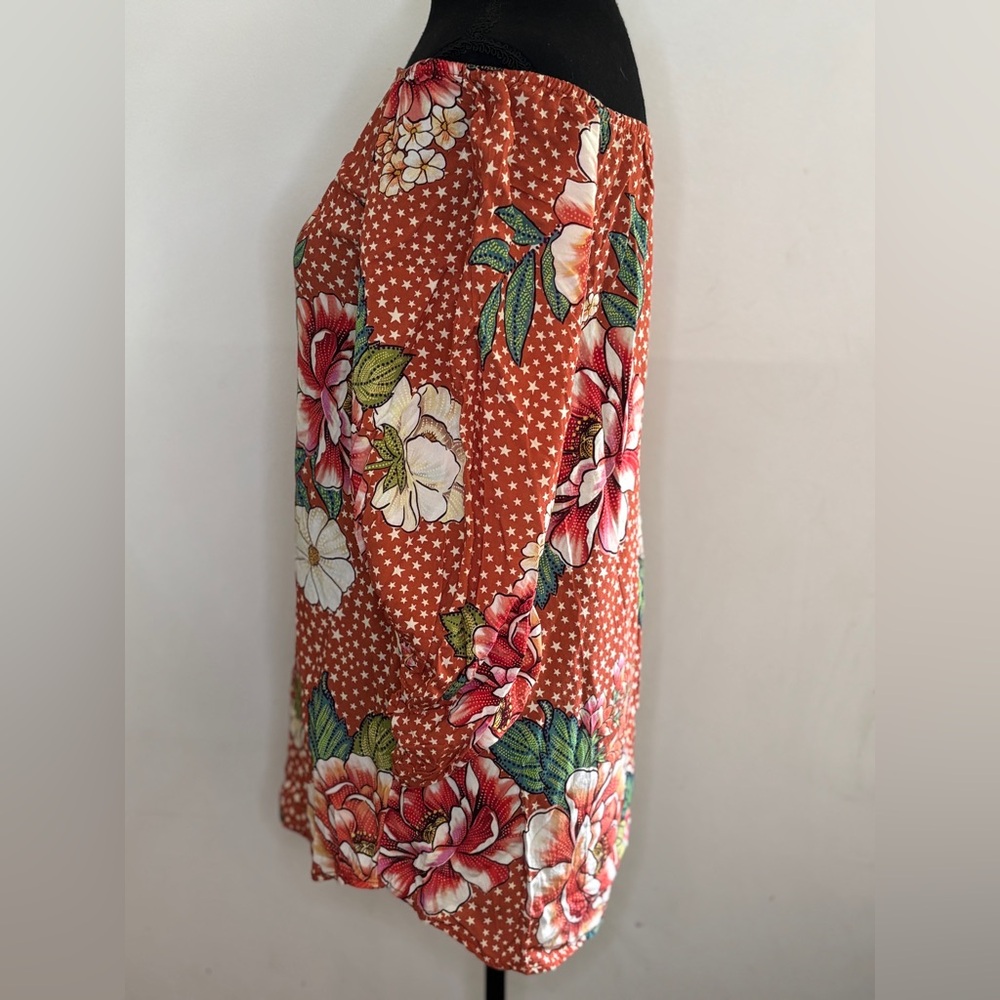 Farm Rio x Anthropology Star Floral Off shoulder Bell Sleeve Dress Tunic SZ S - Picture 3 of 10